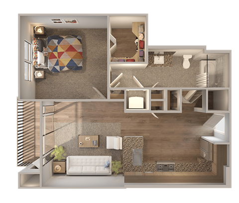 Floor plan for 1 bed, 1 bath, 720 sqft